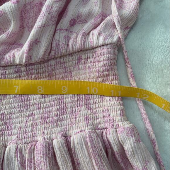 House of Harlow 1960 womens XS pink paisley smocked mini dress puff Ajay v neck - Picture 9 of 13